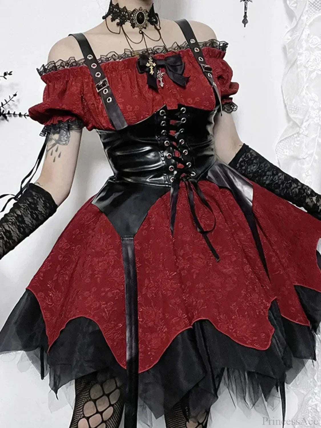 Lace Patchwork Puff Mini Dress - View 6