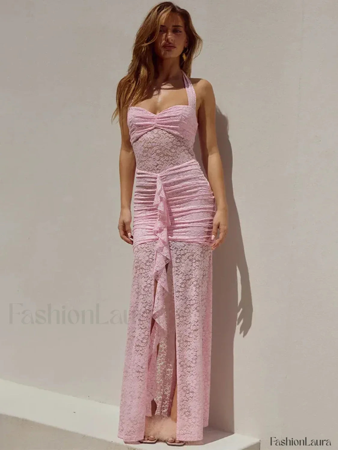 Lace Patchwork Ruched Maxi Dress