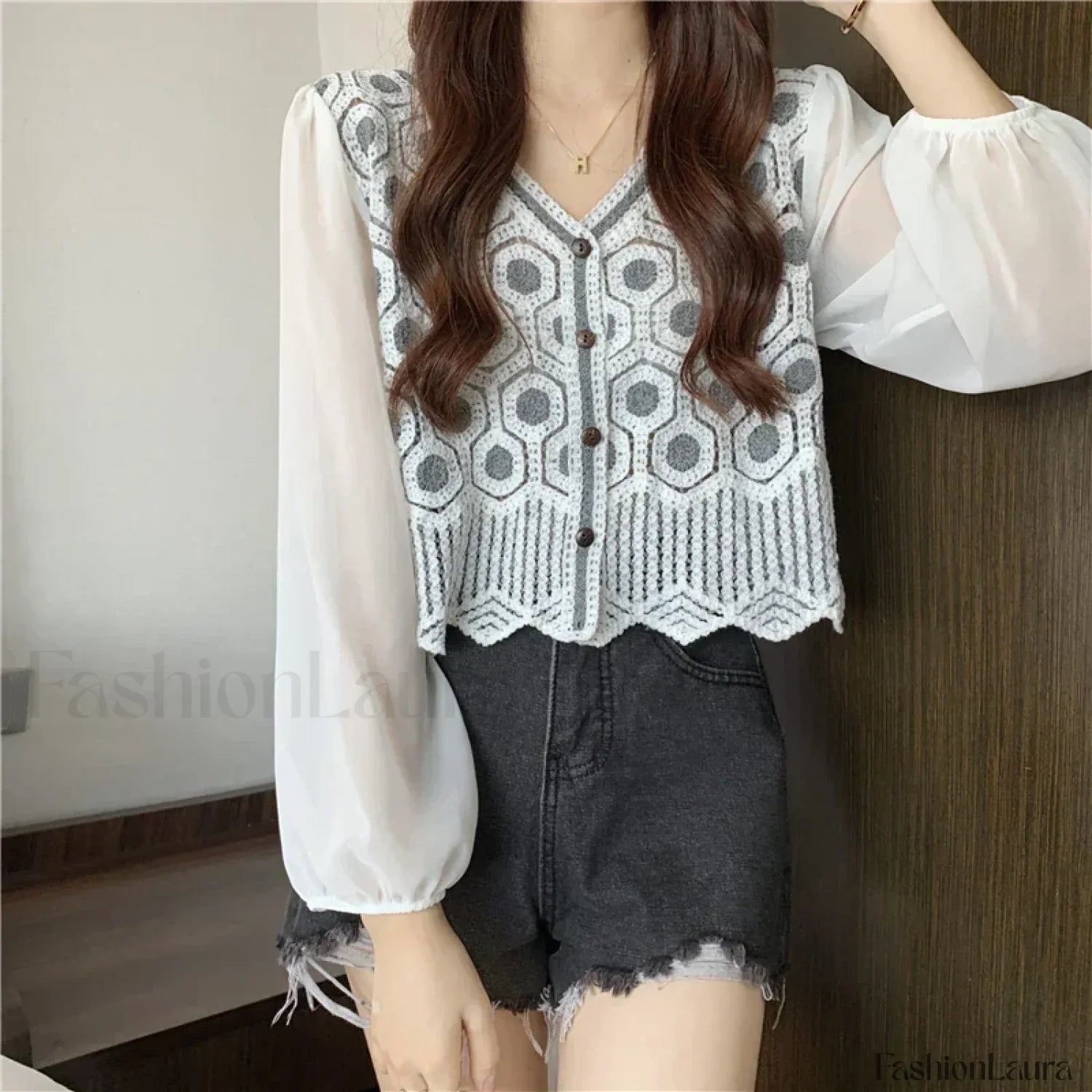 Lace Patchwork Solid Color Pullover Casual Clothes Blouse