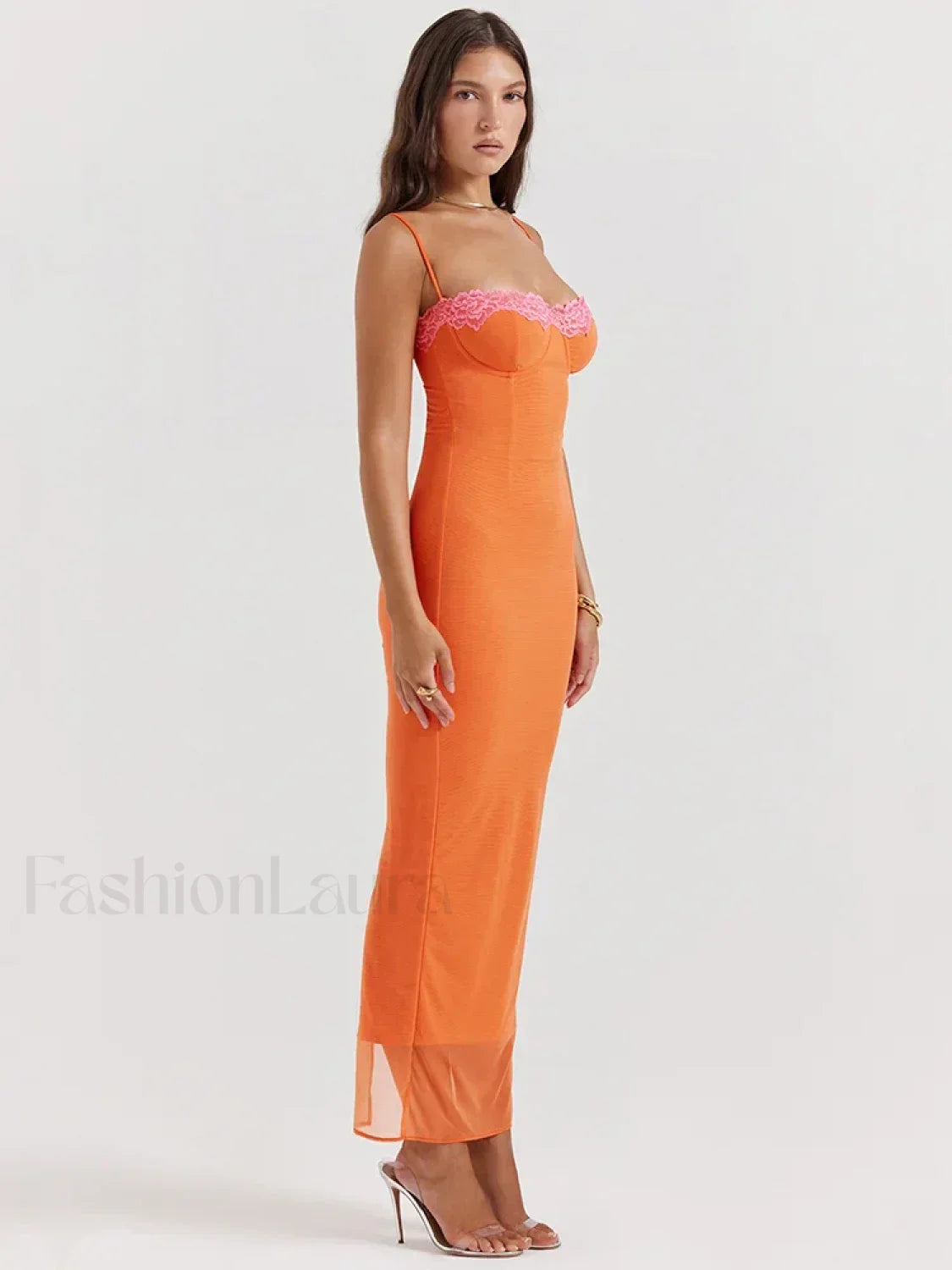 Lace Patchwork Strapless Maxi Dress