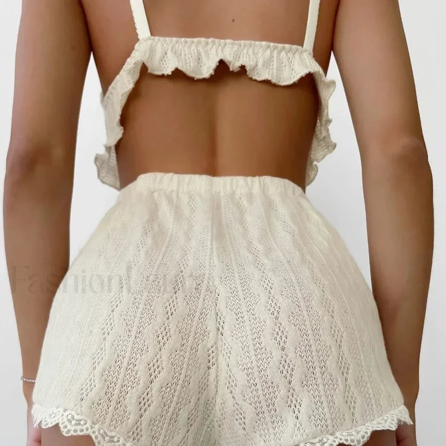 Lace Patchwork Tank Top Elastic Waist Shorts Two Piece Set