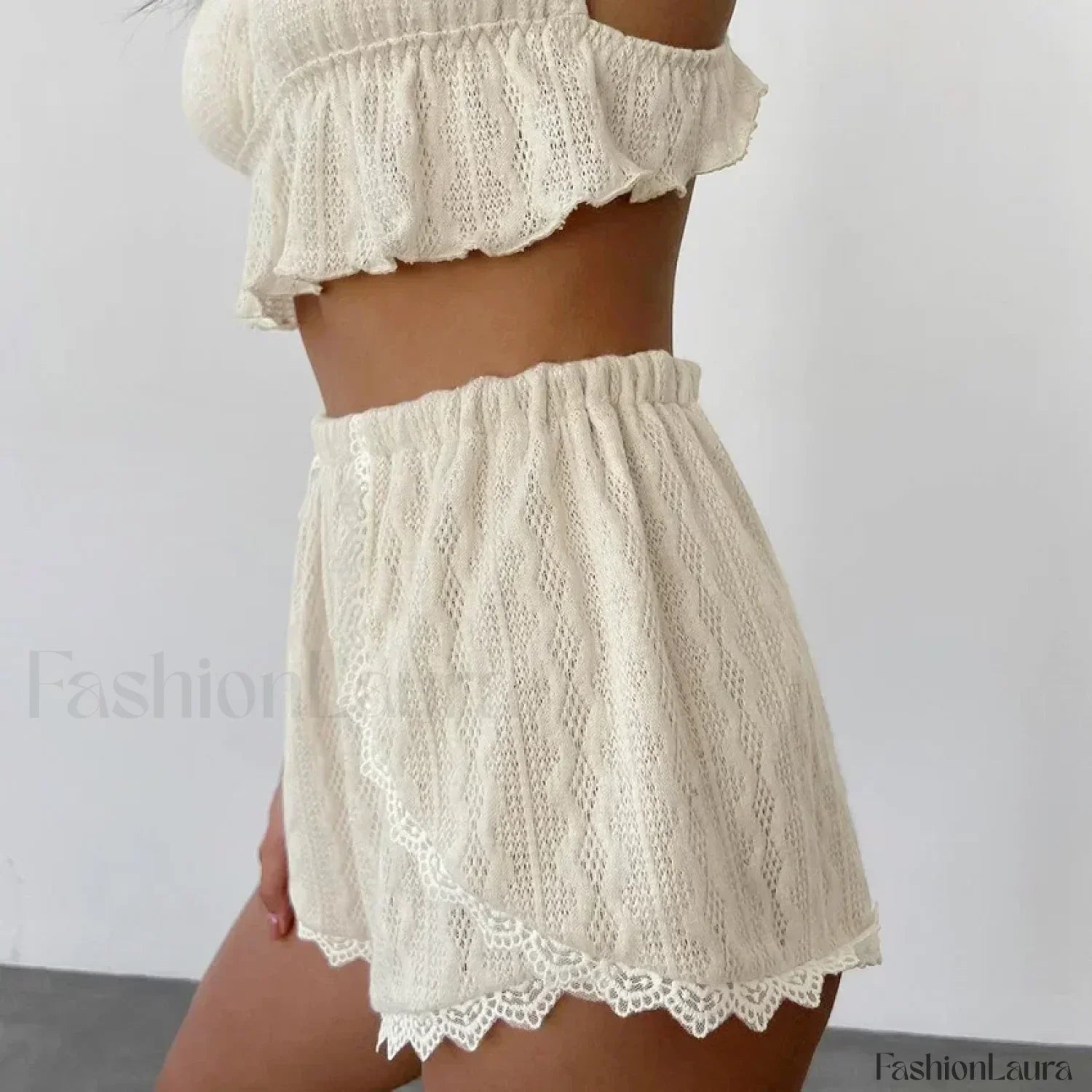 Lace Patchwork Tank Top Elastic Waist Shorts Two Piece Set