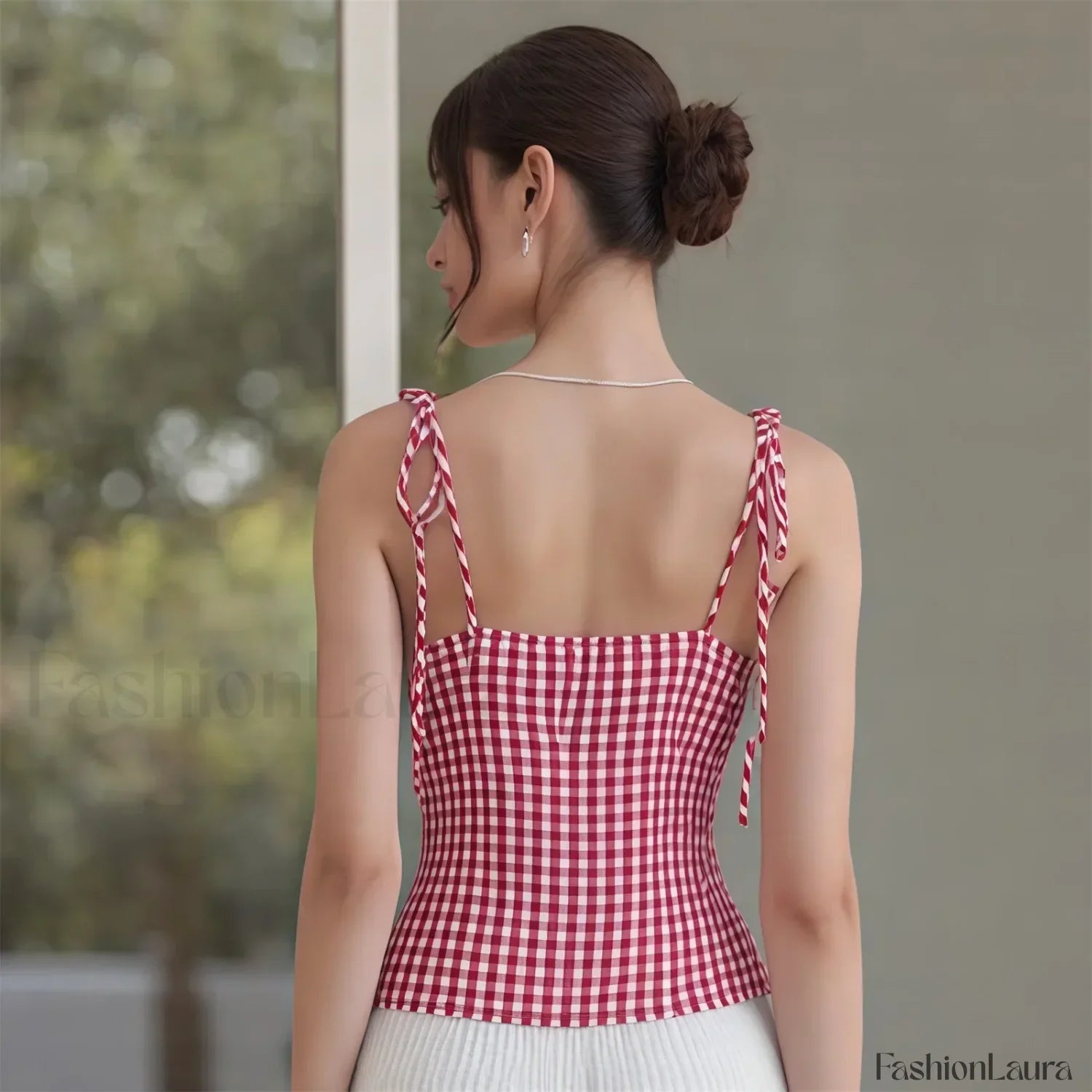 Lace Plaid Fitted Crop Top