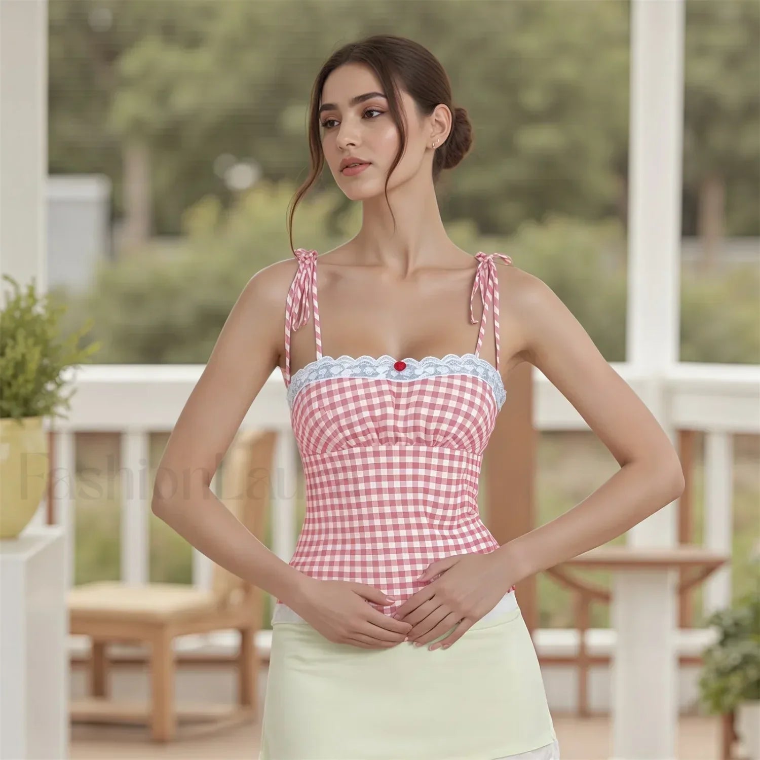 Lace Plaid Fitted Crop Top