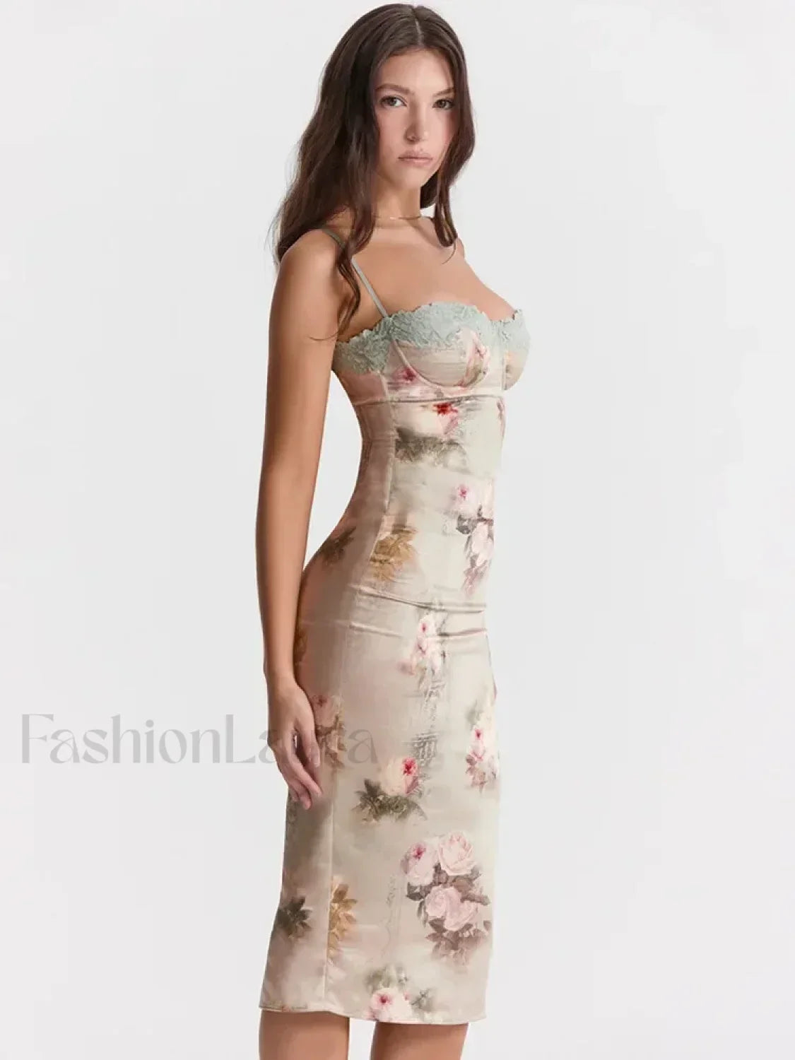 Lace-Print Strapless Midi Dress