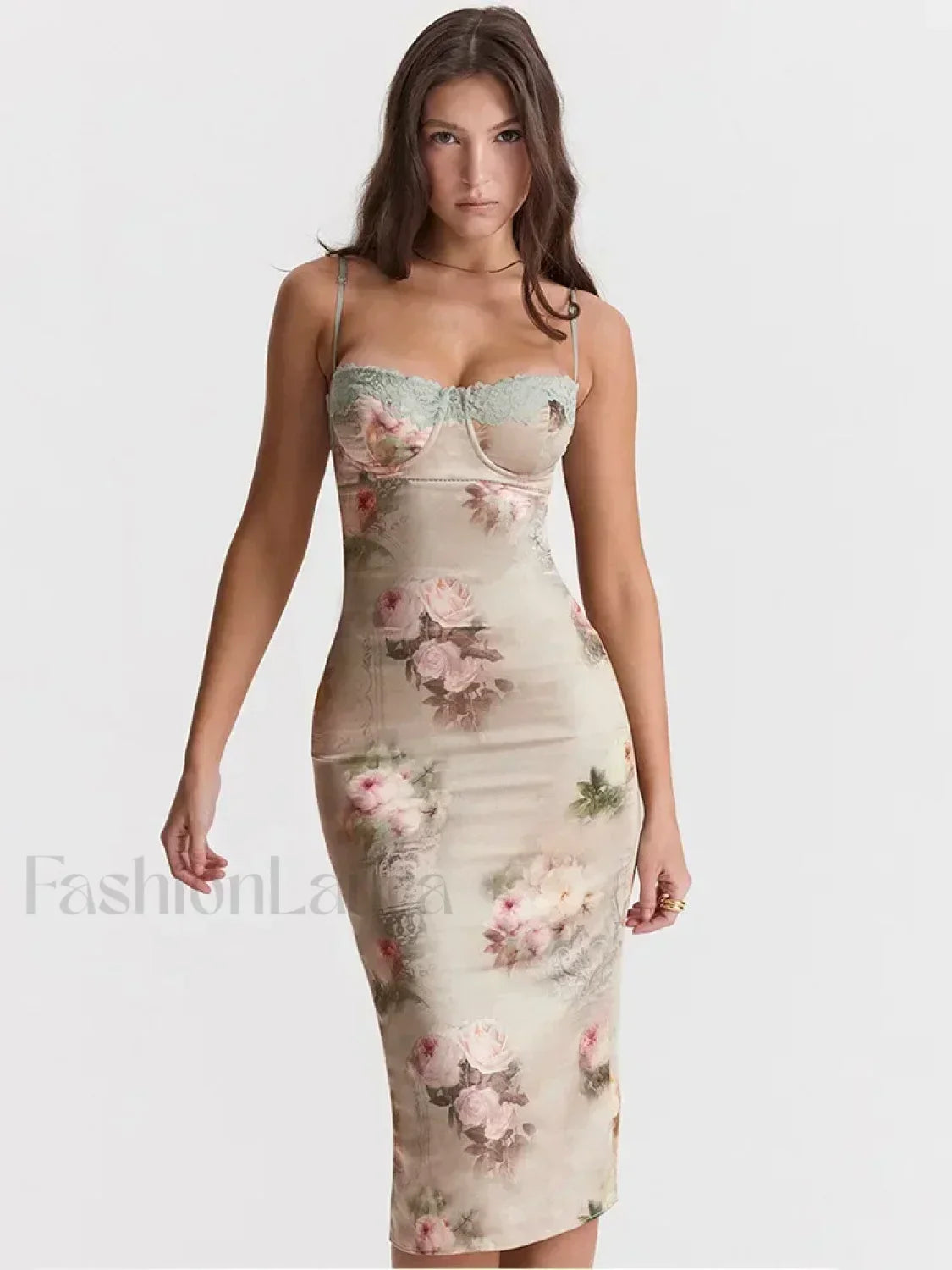 Lace Print Strapless Midi Dress white / S