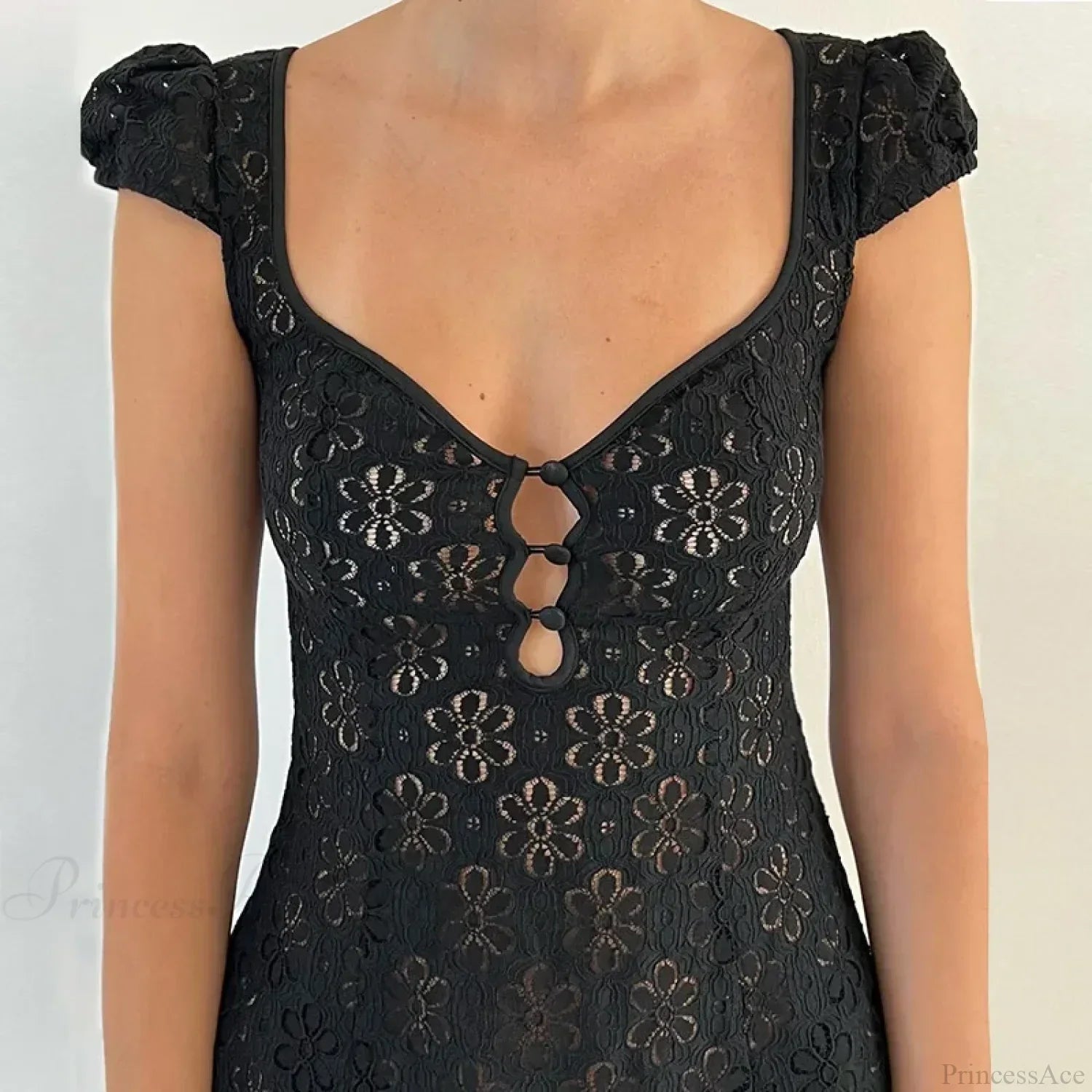 Lace Ruffle Backless Mini Dress - View 5