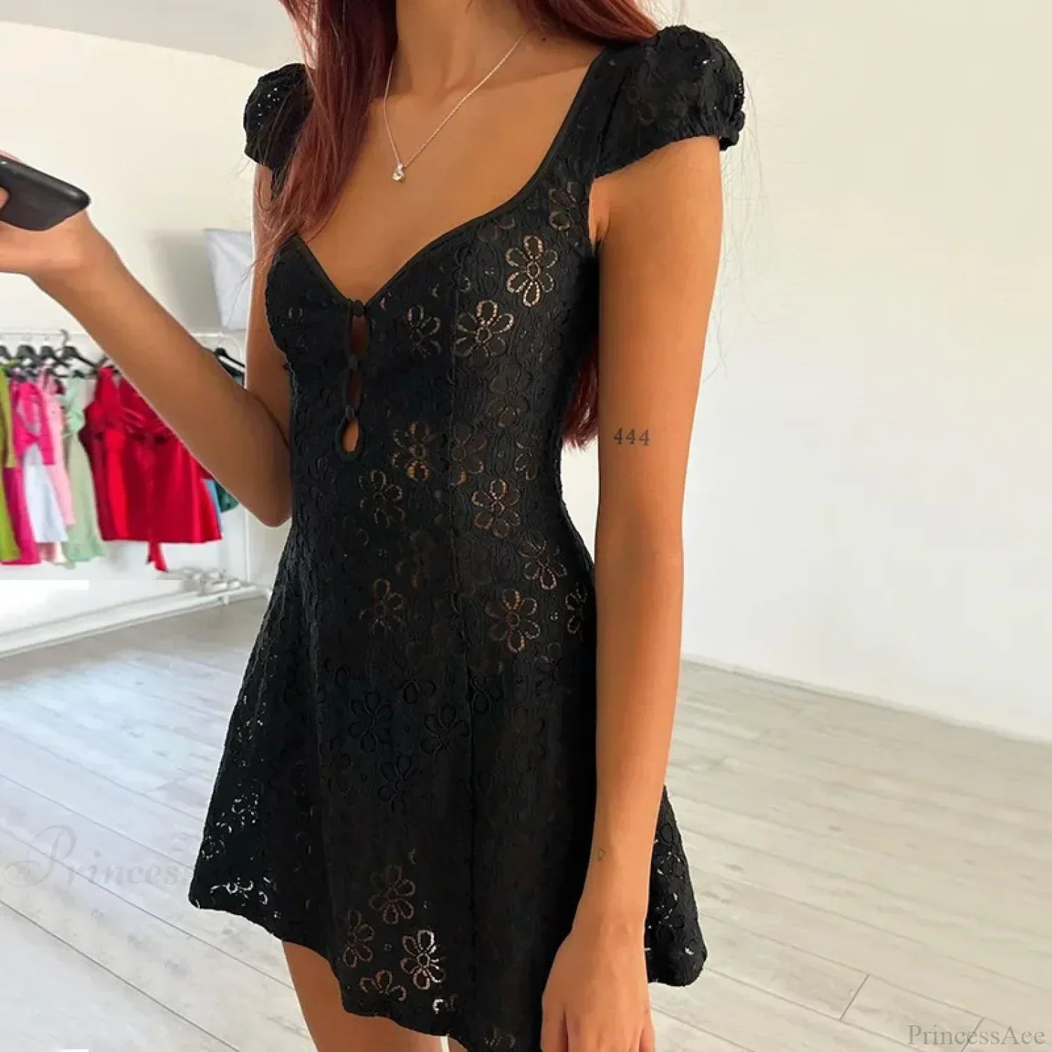 Lace Ruffle Backless Mini Dress - View 2