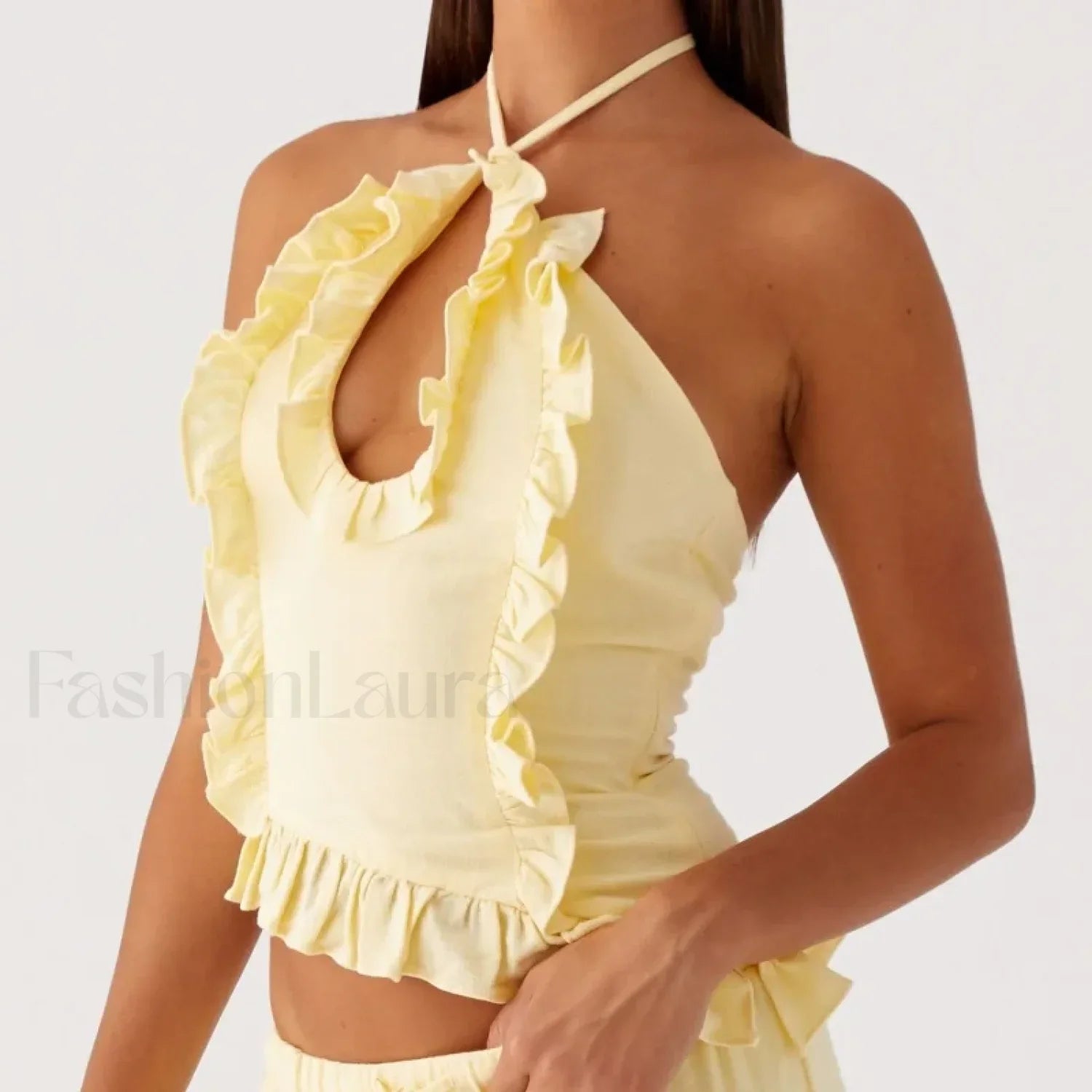 Lace Ruffle Halter Crop Top