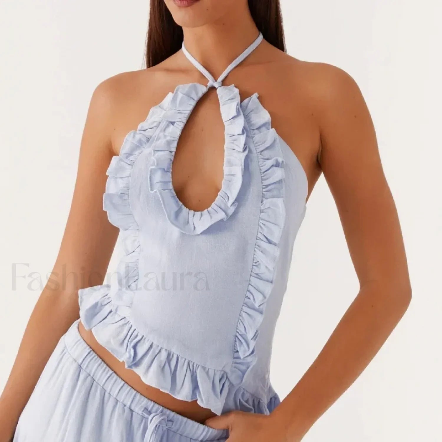 Lace Ruffle Halter Crop Top