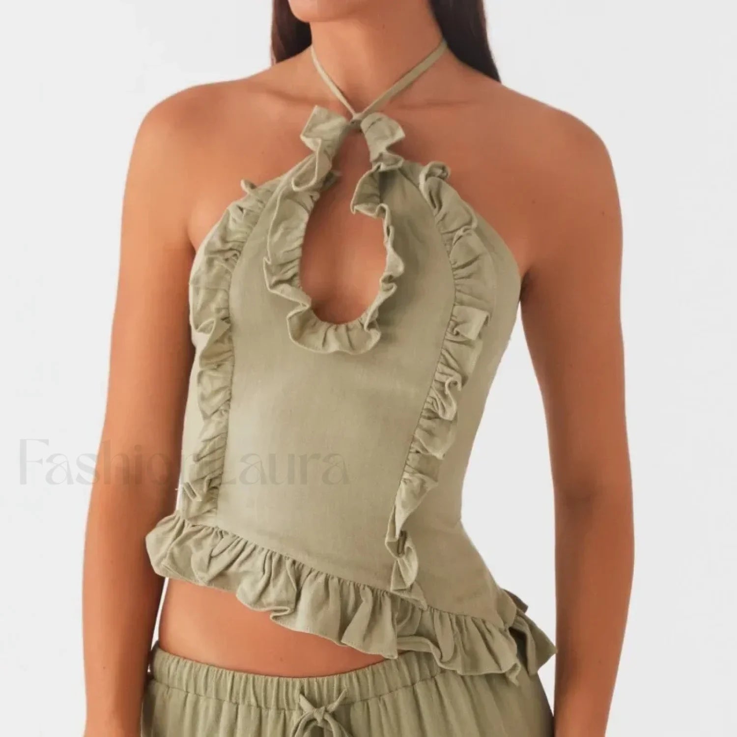 Lace Ruffle Halter Crop Top