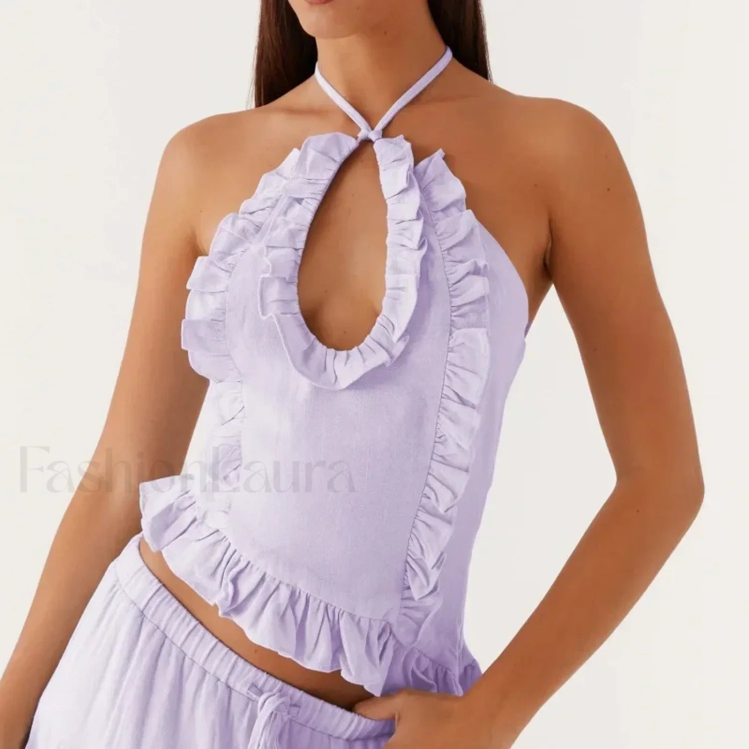 Lace Ruffle Halter Crop Top