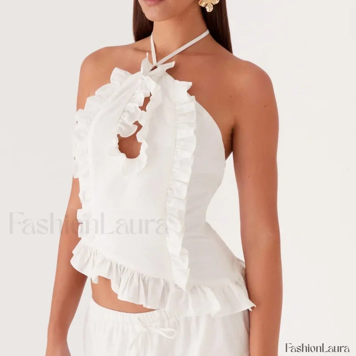 Lace Ruffle Halter Crop Top