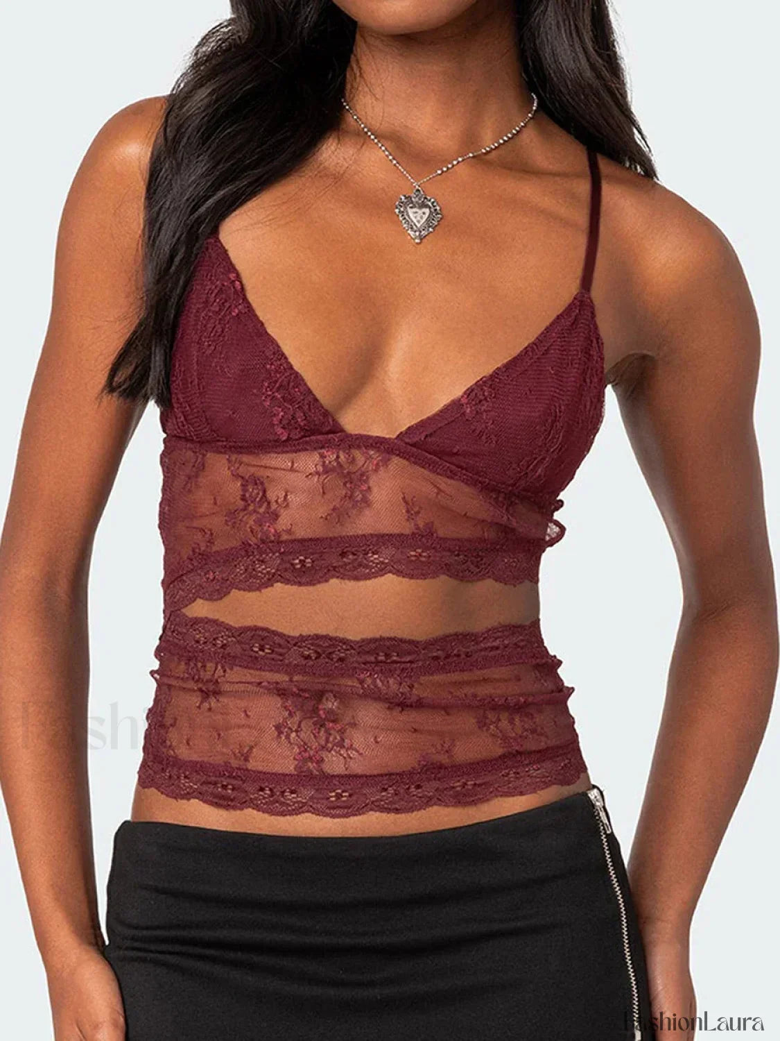 Lace Sheer Cutout Crop Top