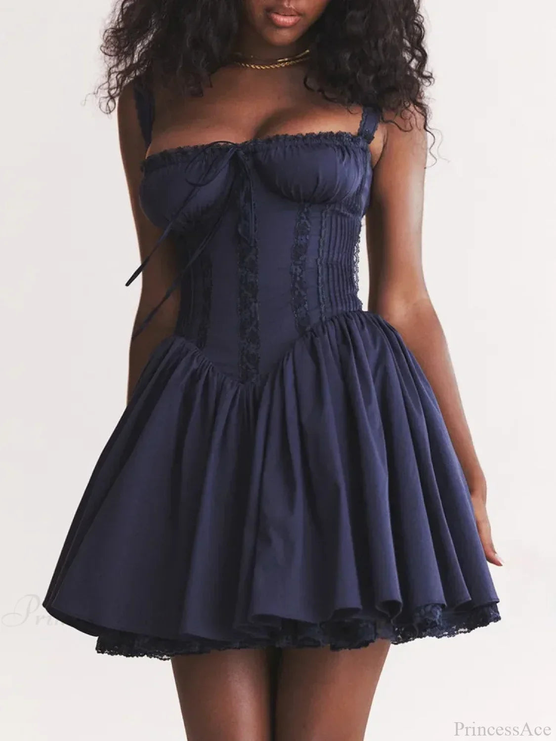 Lace Splicing Strap Mini Dress - View 4