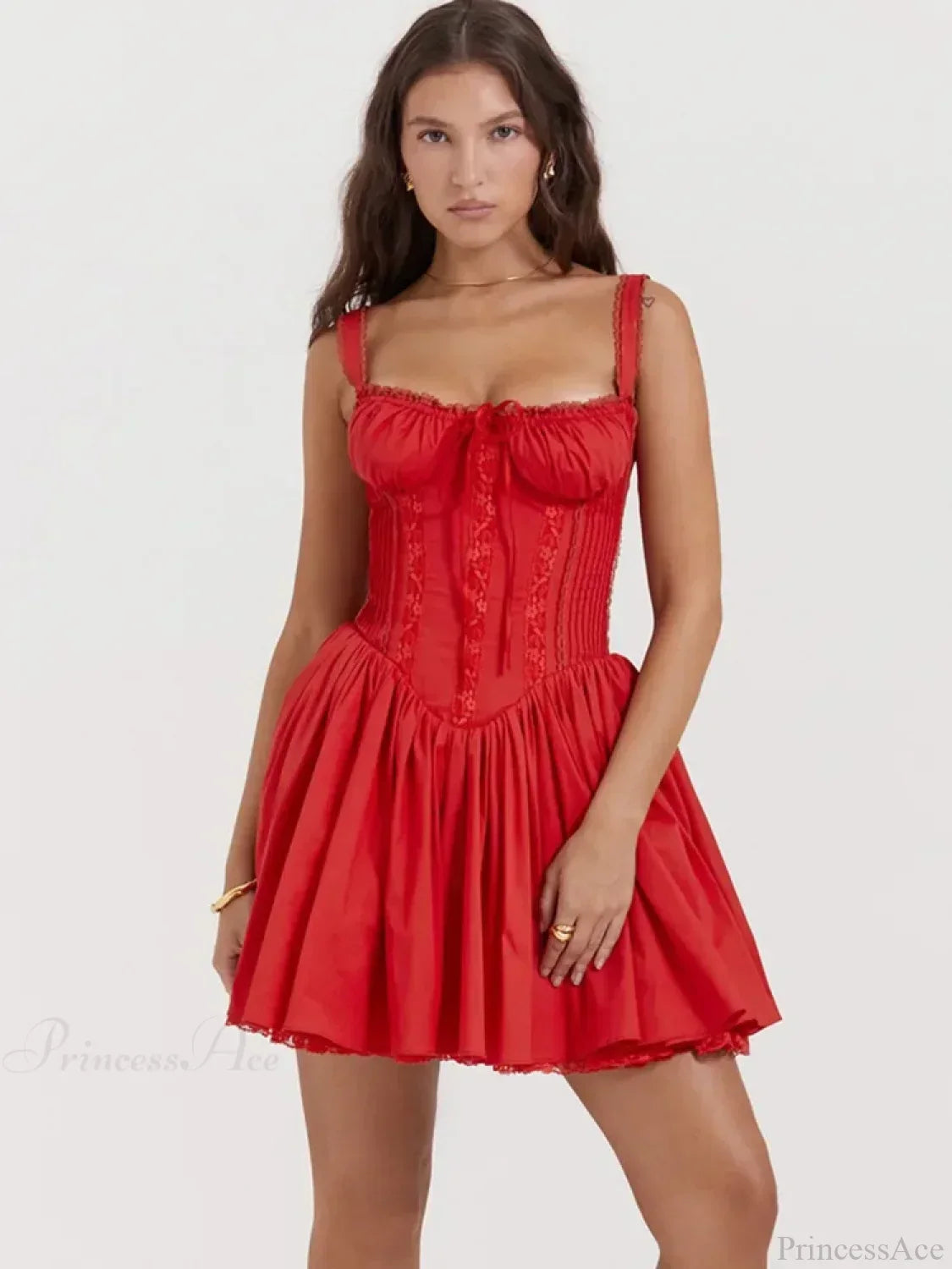 Lace Splicing Strap Mini Dress - View 3