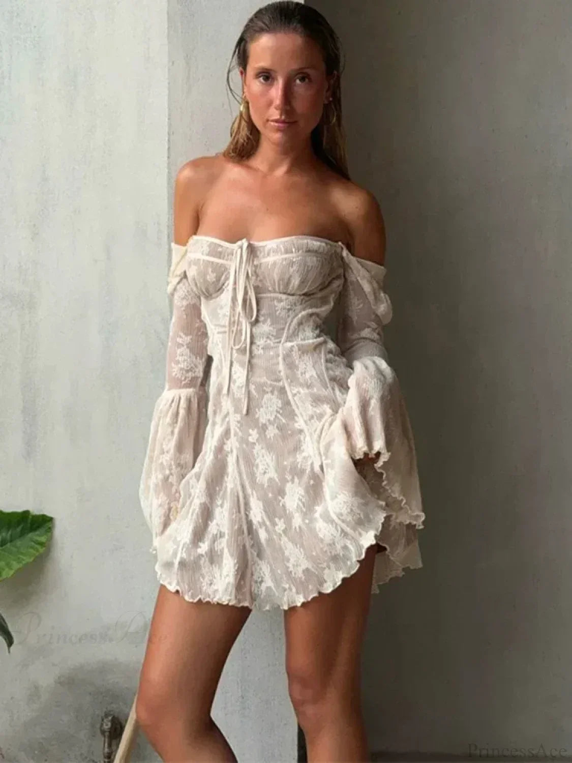 Lace Square Collar See-Through Mini Dress - View 2