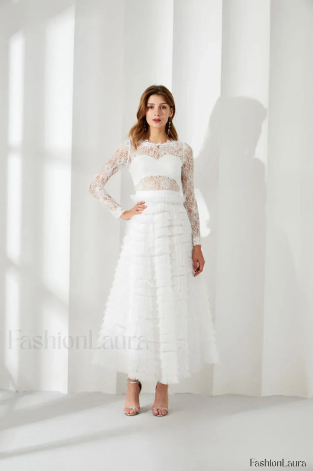 Lace Tiered Ruffle Charming Tulle Maxi Dress