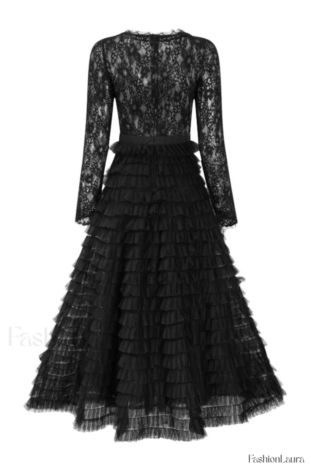 Lace Tiered Ruffle Charming Tulle Maxi Dress