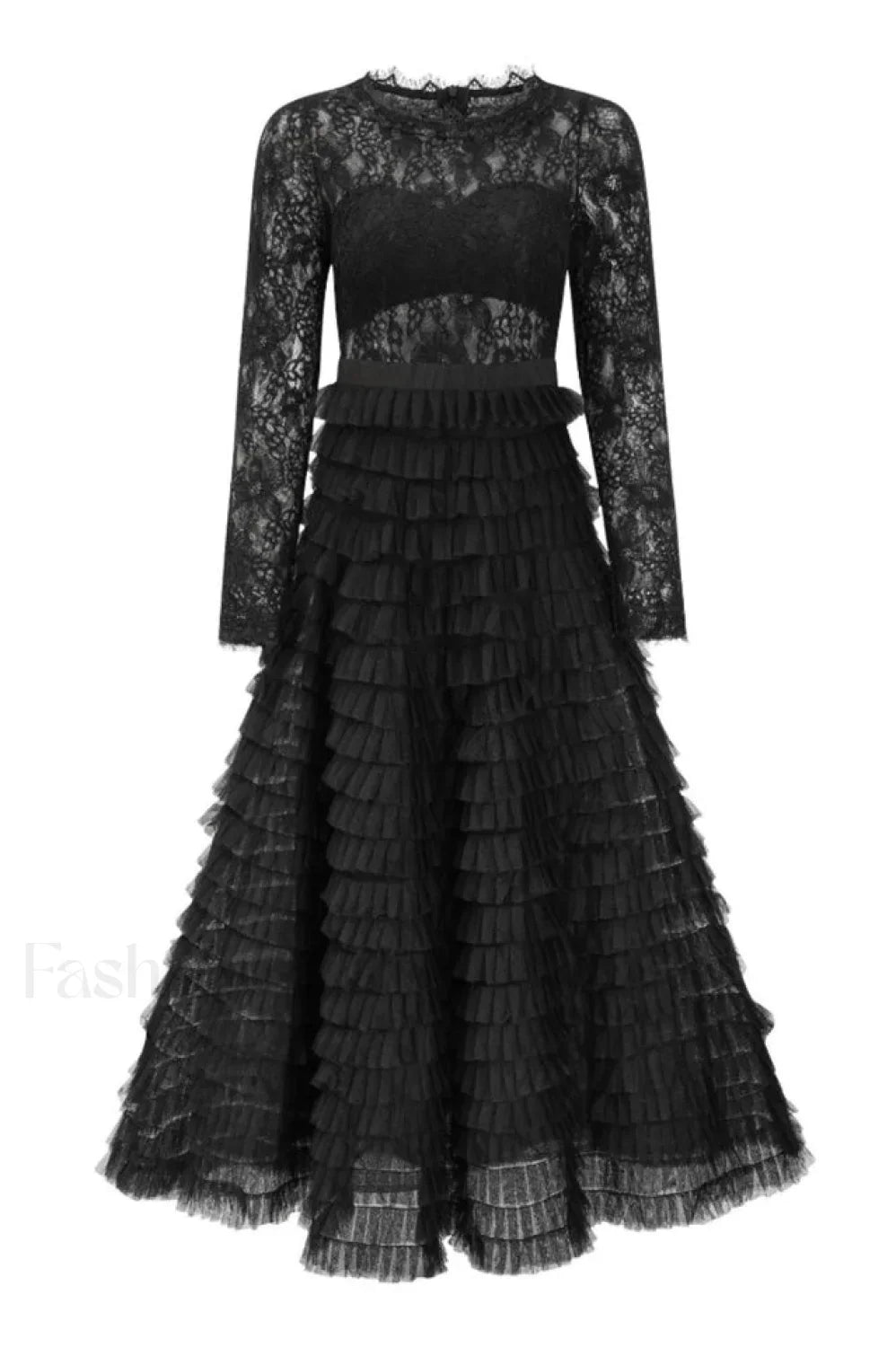 Lace Tiered Ruffle Charming Tulle Maxi Dress