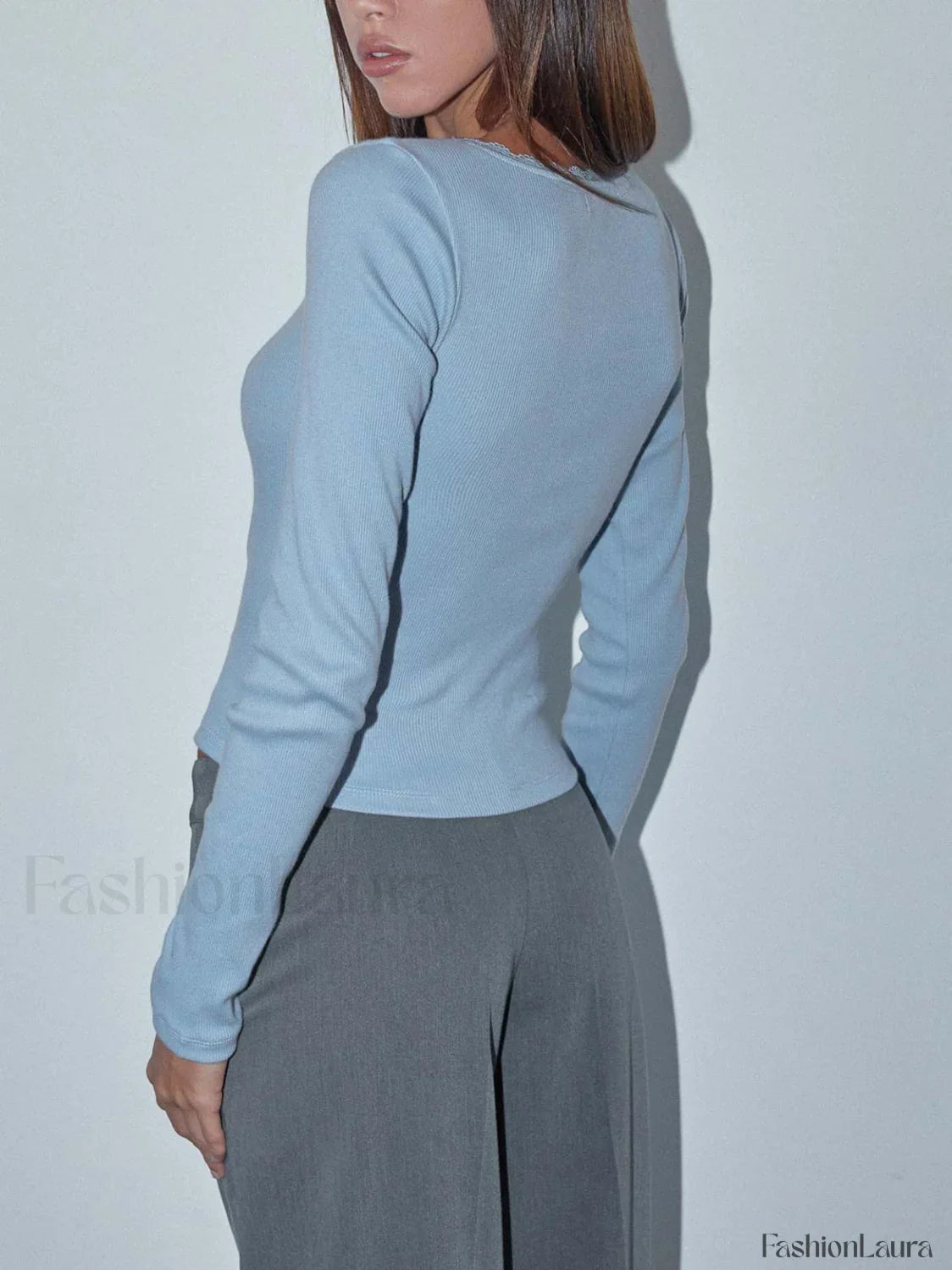 Lace Trim Long Sleeve Crop Top