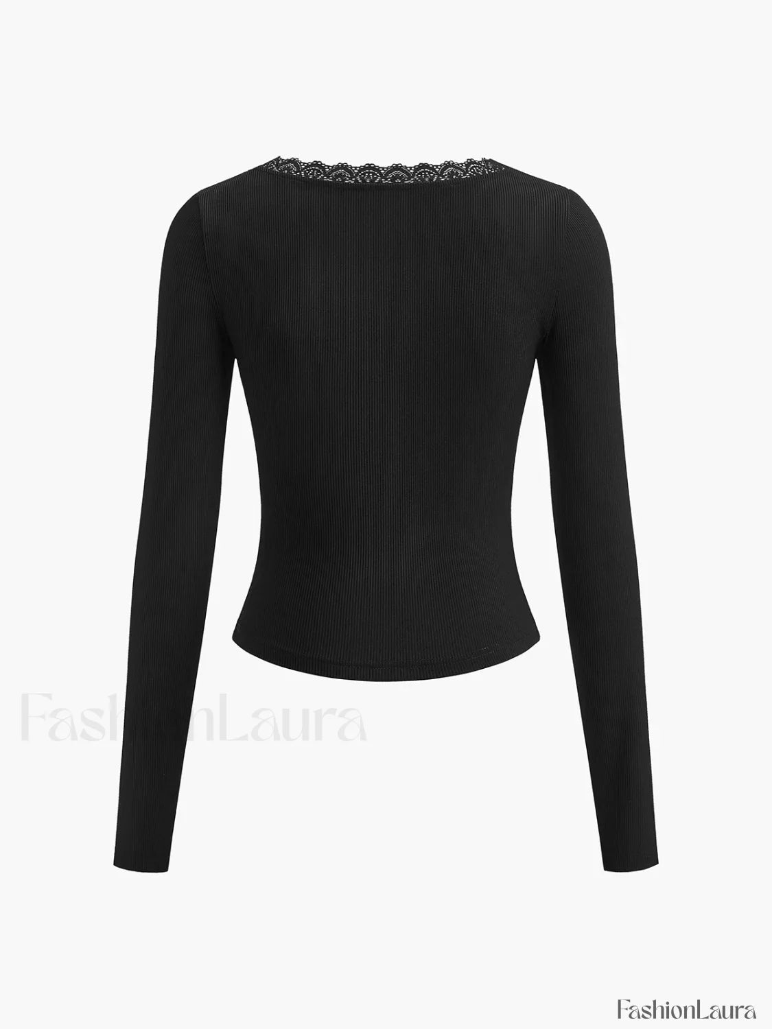 Lace Trim Long Sleeve Crop Top