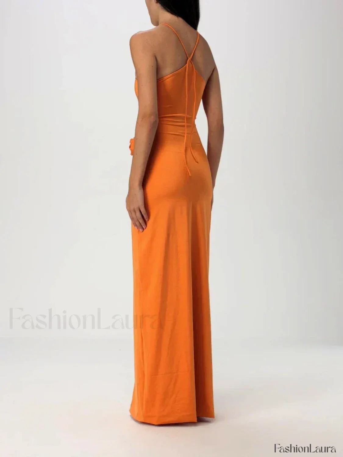 Lace-up 3D Appliques Maxi Dress