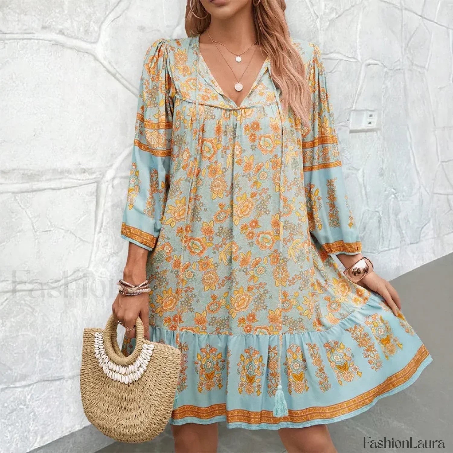 Lace-Up Artistic Retro Boho Dress