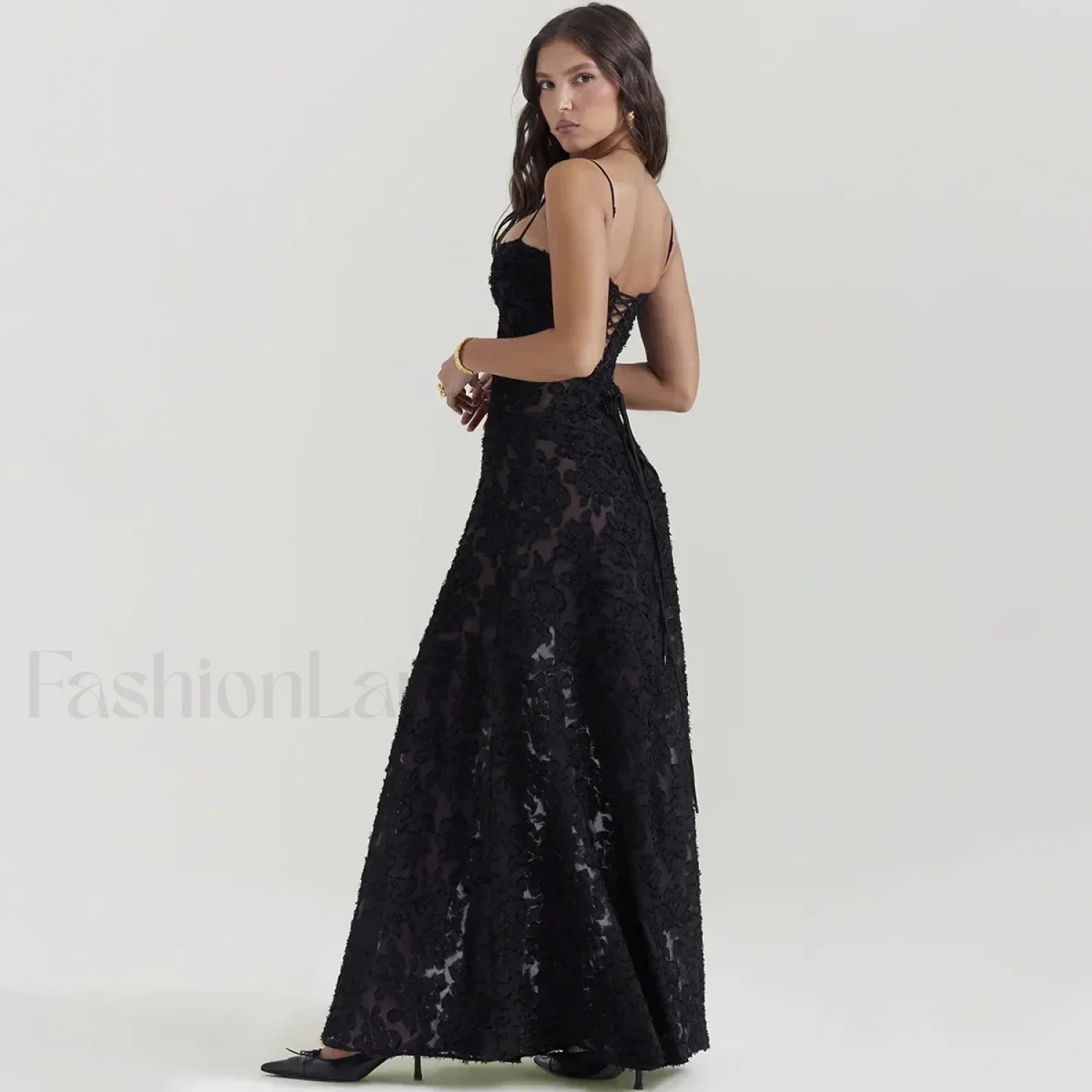 Lace-up Black Prom Maxi Dress
