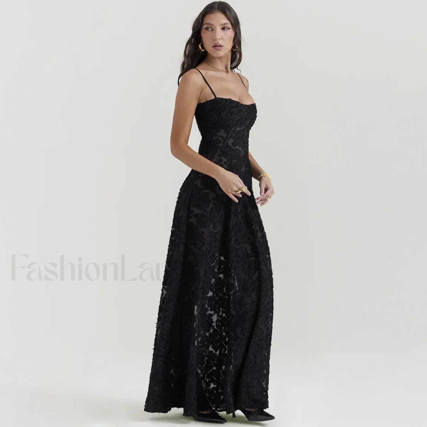 Lace-up Black Prom Maxi Dress