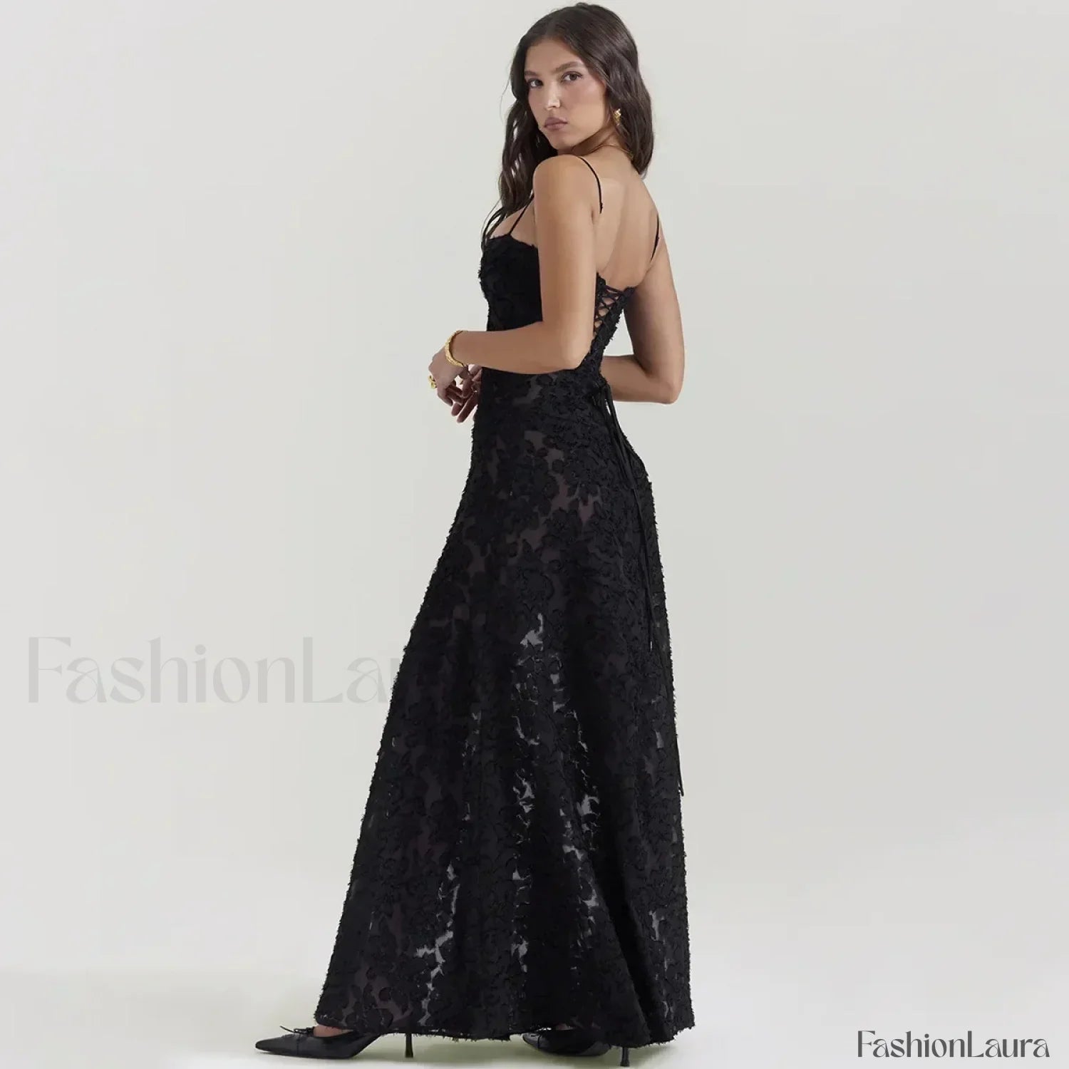 Lace-up Black Prom Maxi Dress