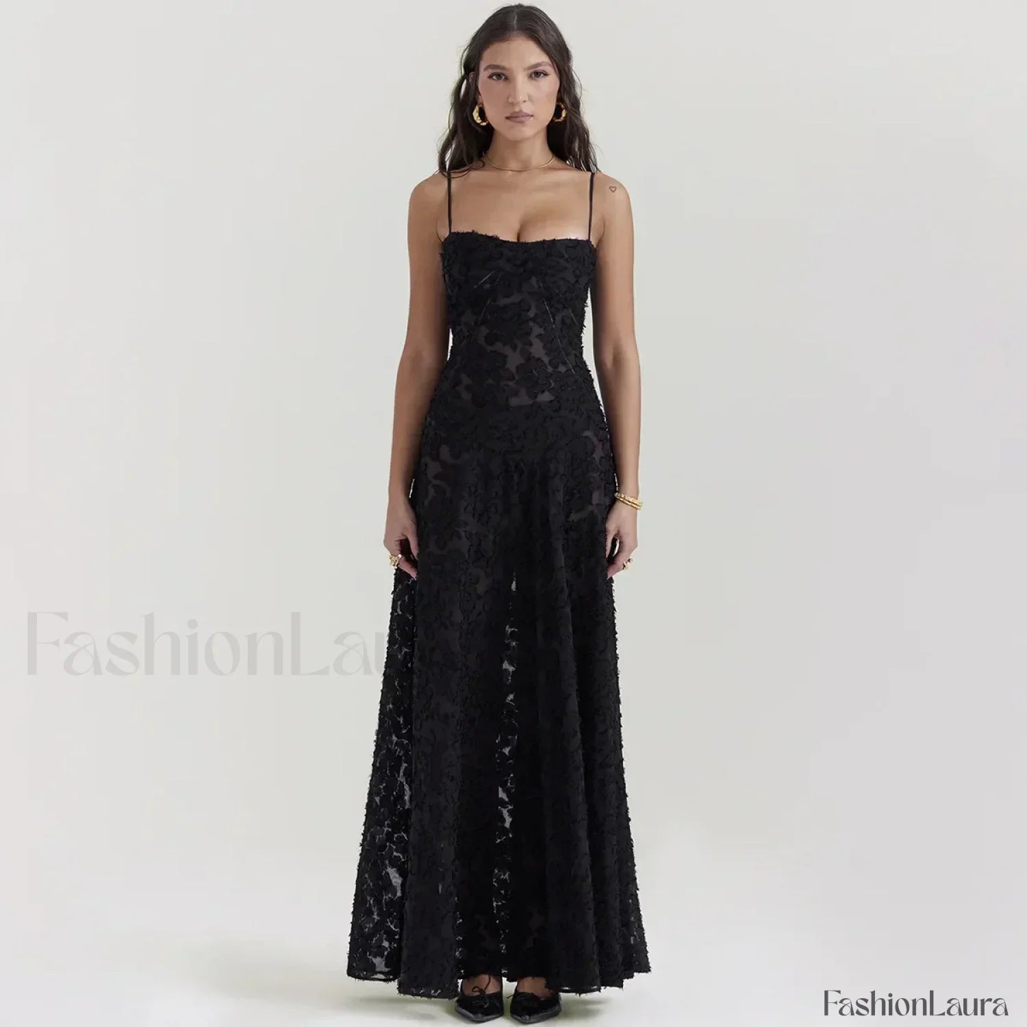 Lace-up Black Prom Maxi Dress