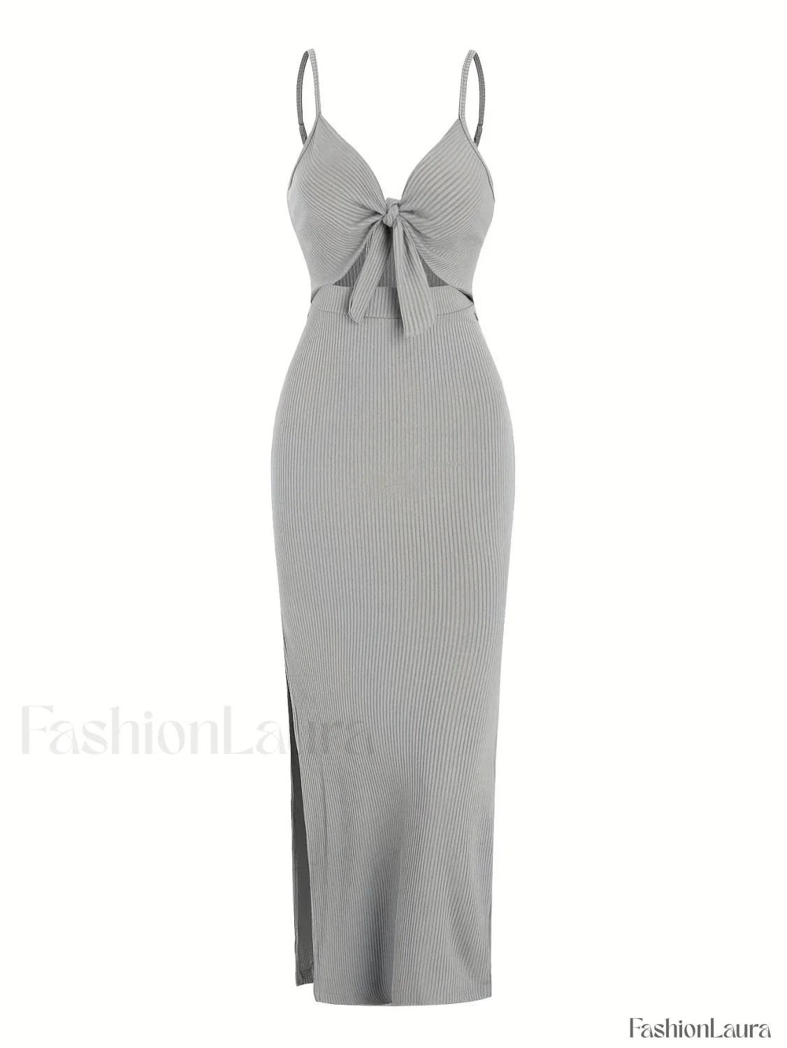 Lace-Up Bow V-Neck Midi Dress