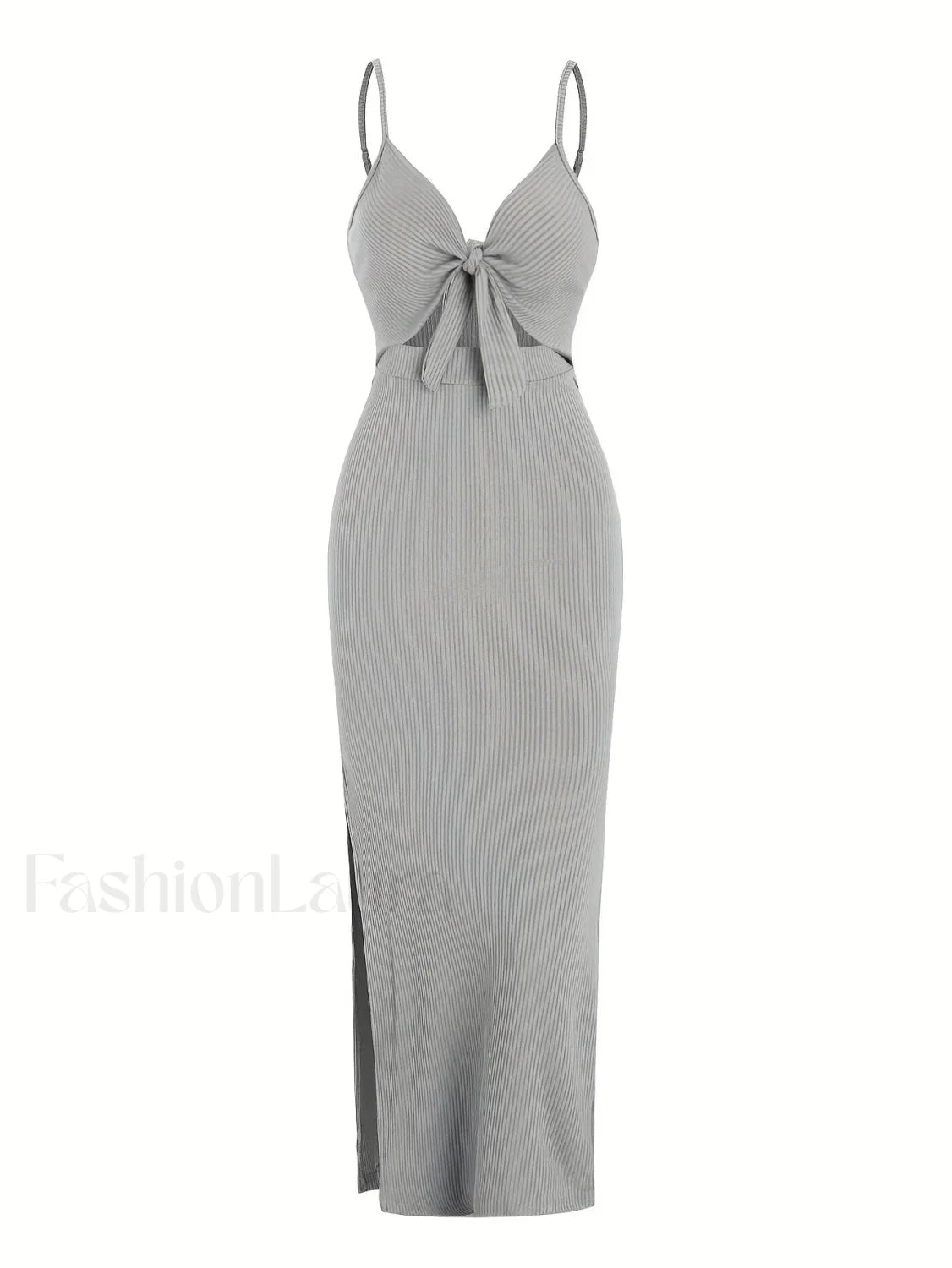 Lace Up Bow V Neck Midi Dress GRAY / S