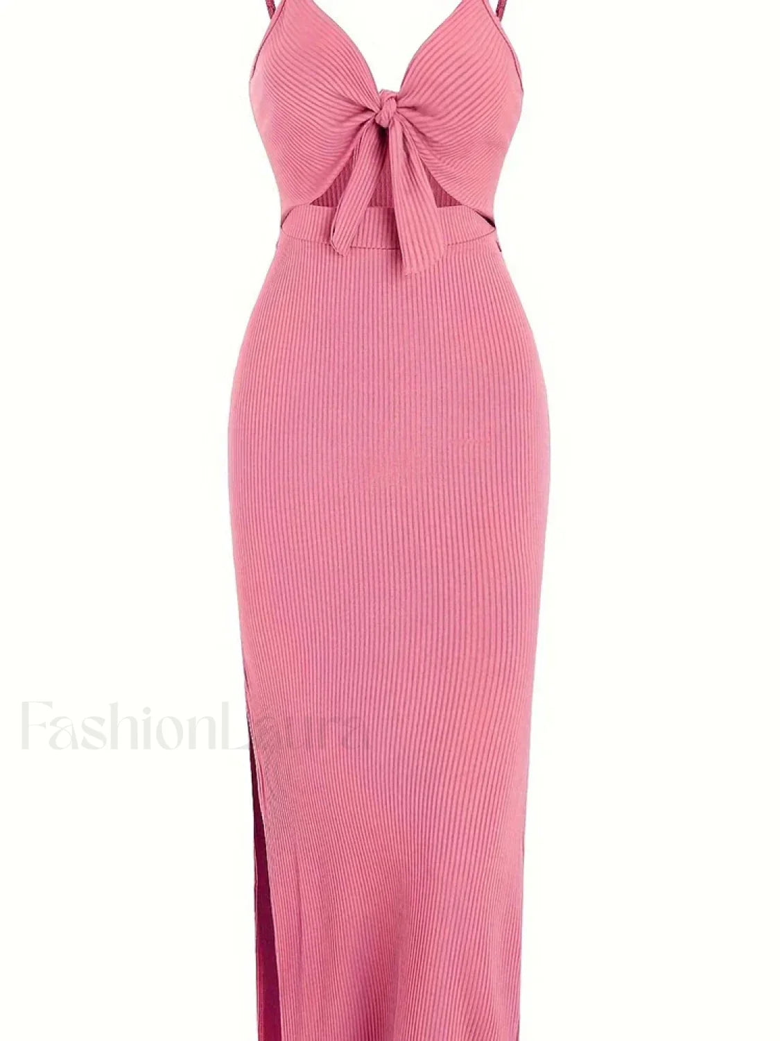 Lace-Up Bow V-Neck Midi Dress