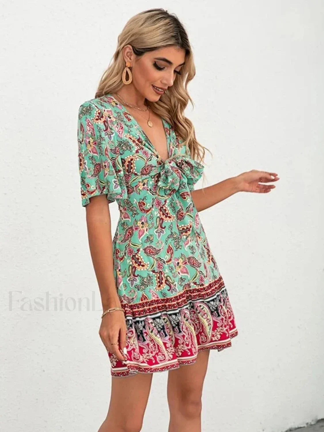 Lace-Up Flounce Boho Dress