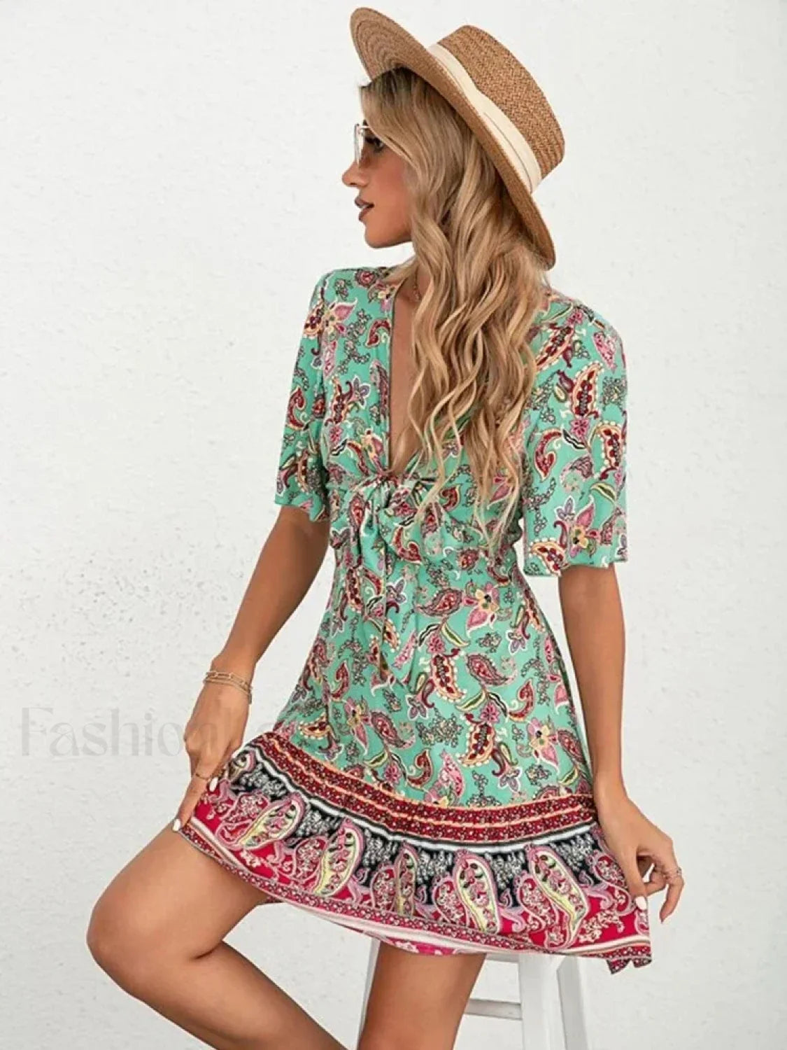 Lace-Up Flounce Boho Dress