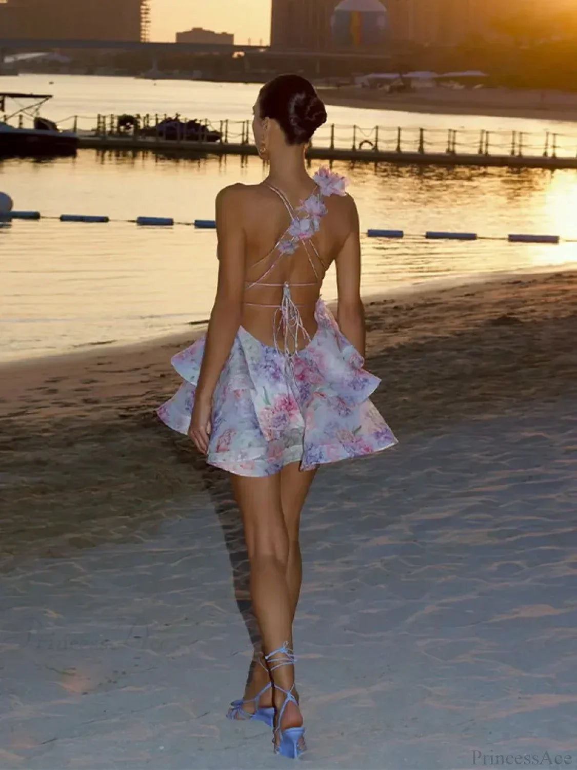 Lace-Up Ruffle Party Mini Dress - View 4