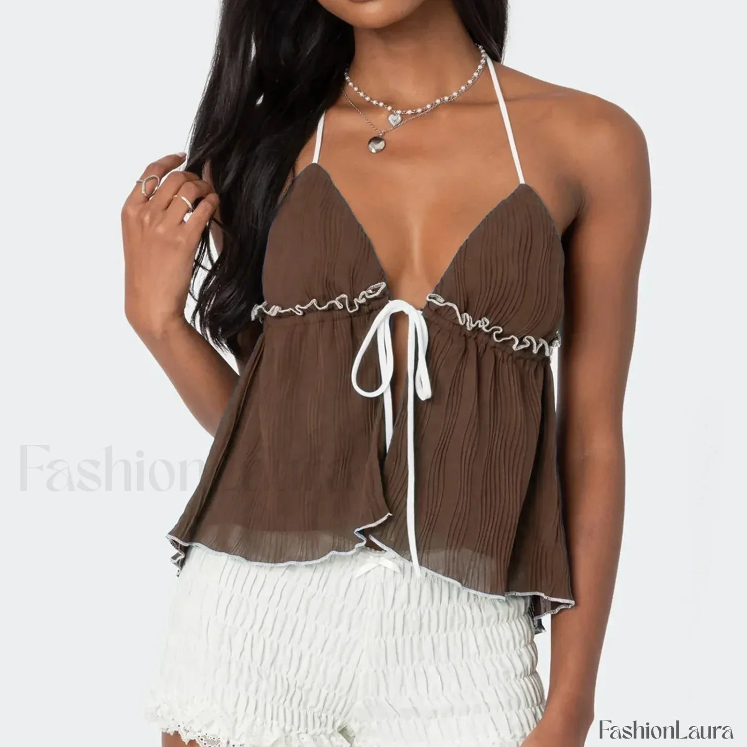 Lace-Up Split Front Crop Top