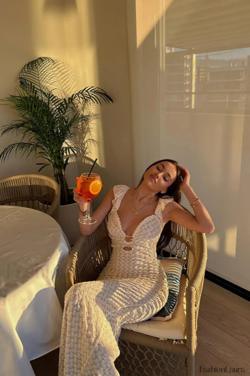 Lace Up V-Neck Backless Boho Dress