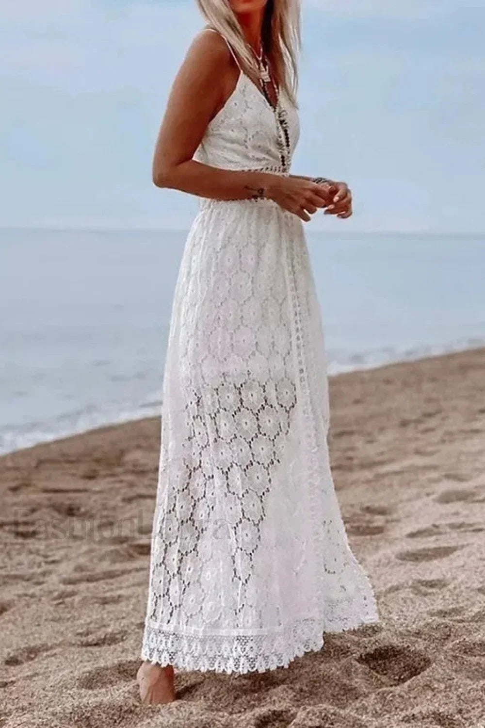 Lace V Neck Hollow Boho Dress