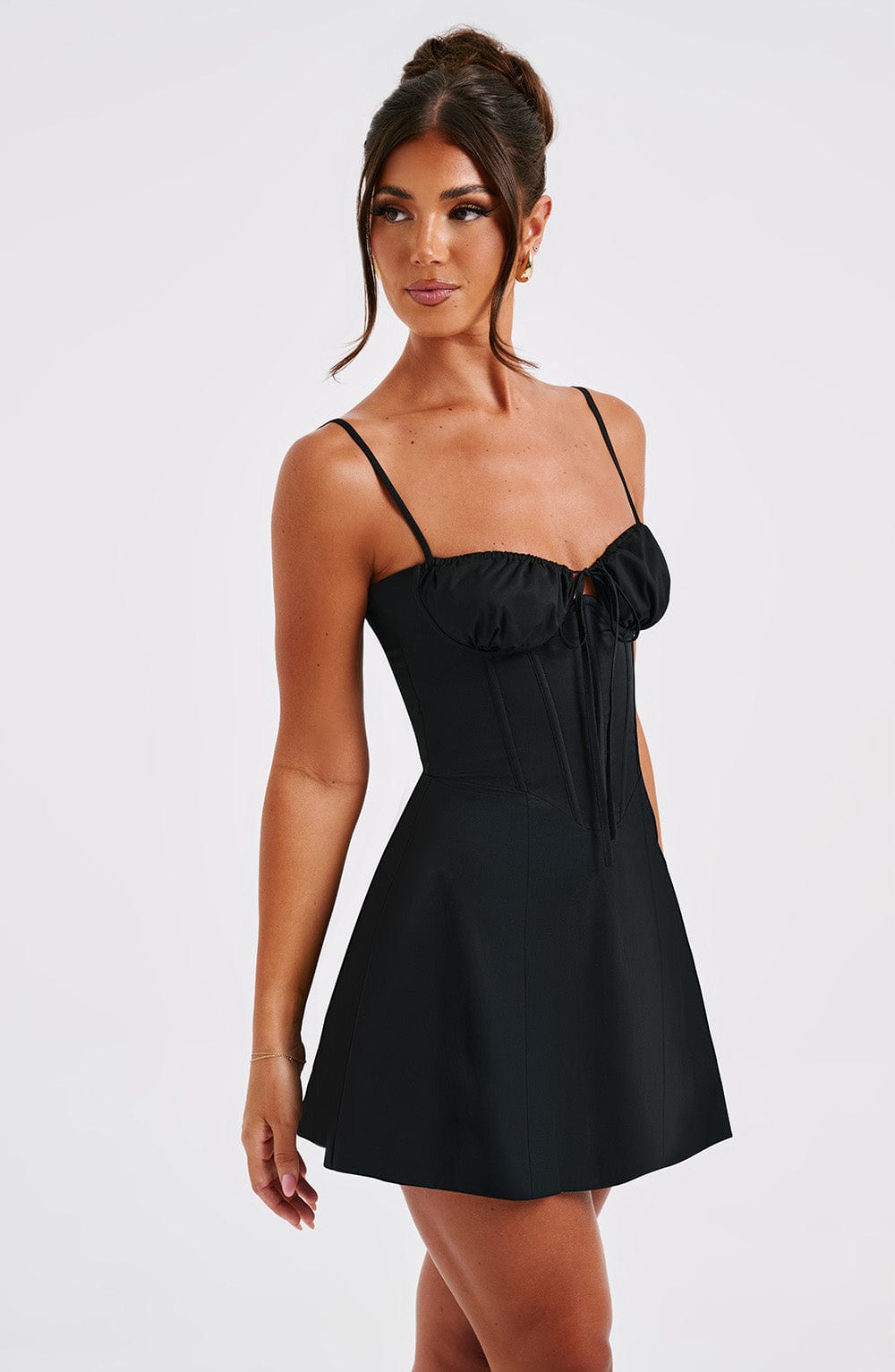 Sweetheart Tie Front Corset Bodice Fit and Flare Cami Mini Dress 5