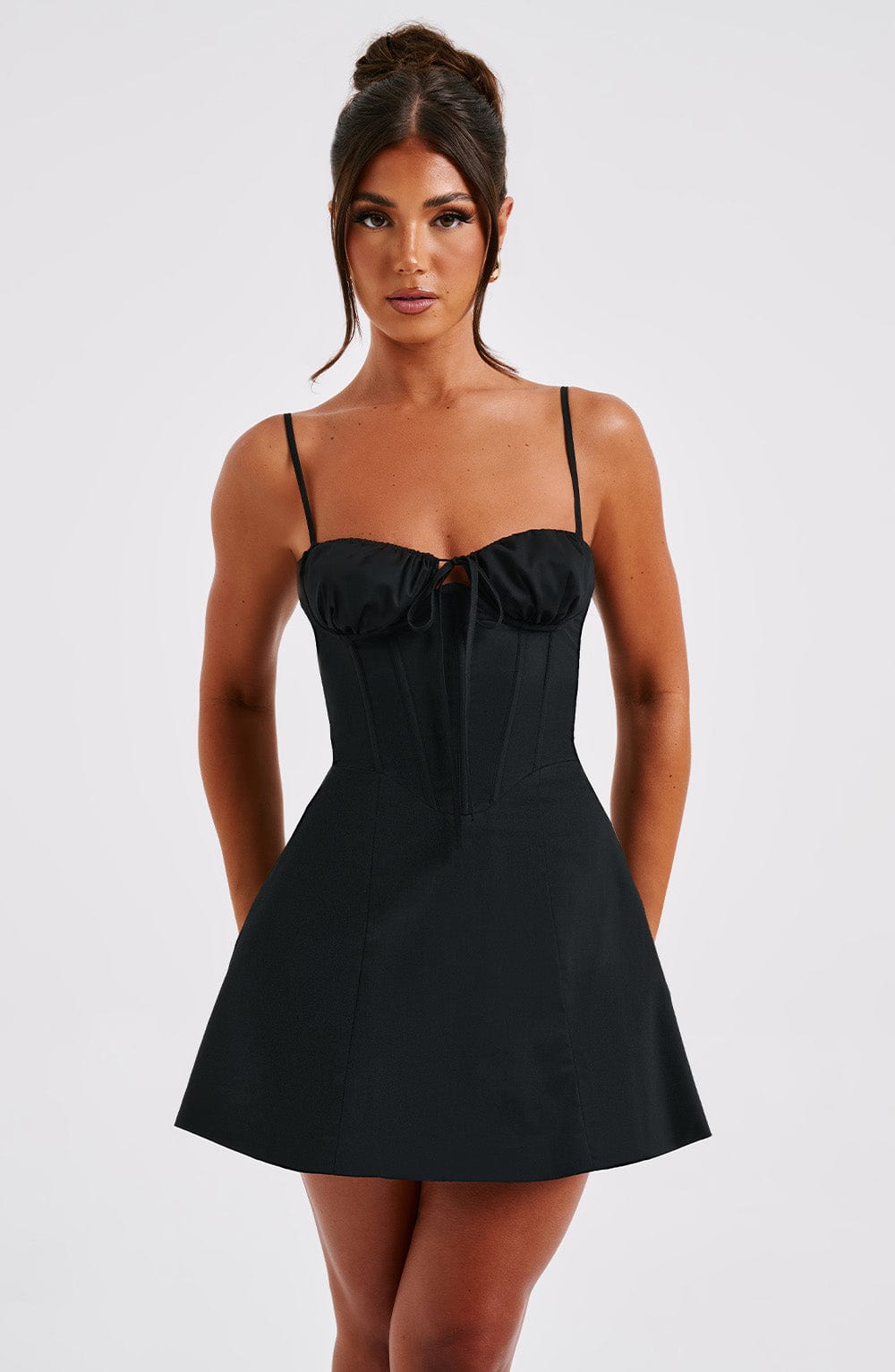 Sweetheart Tie Front Corset Bodice Fit and Flare Cami Mini Dress 7