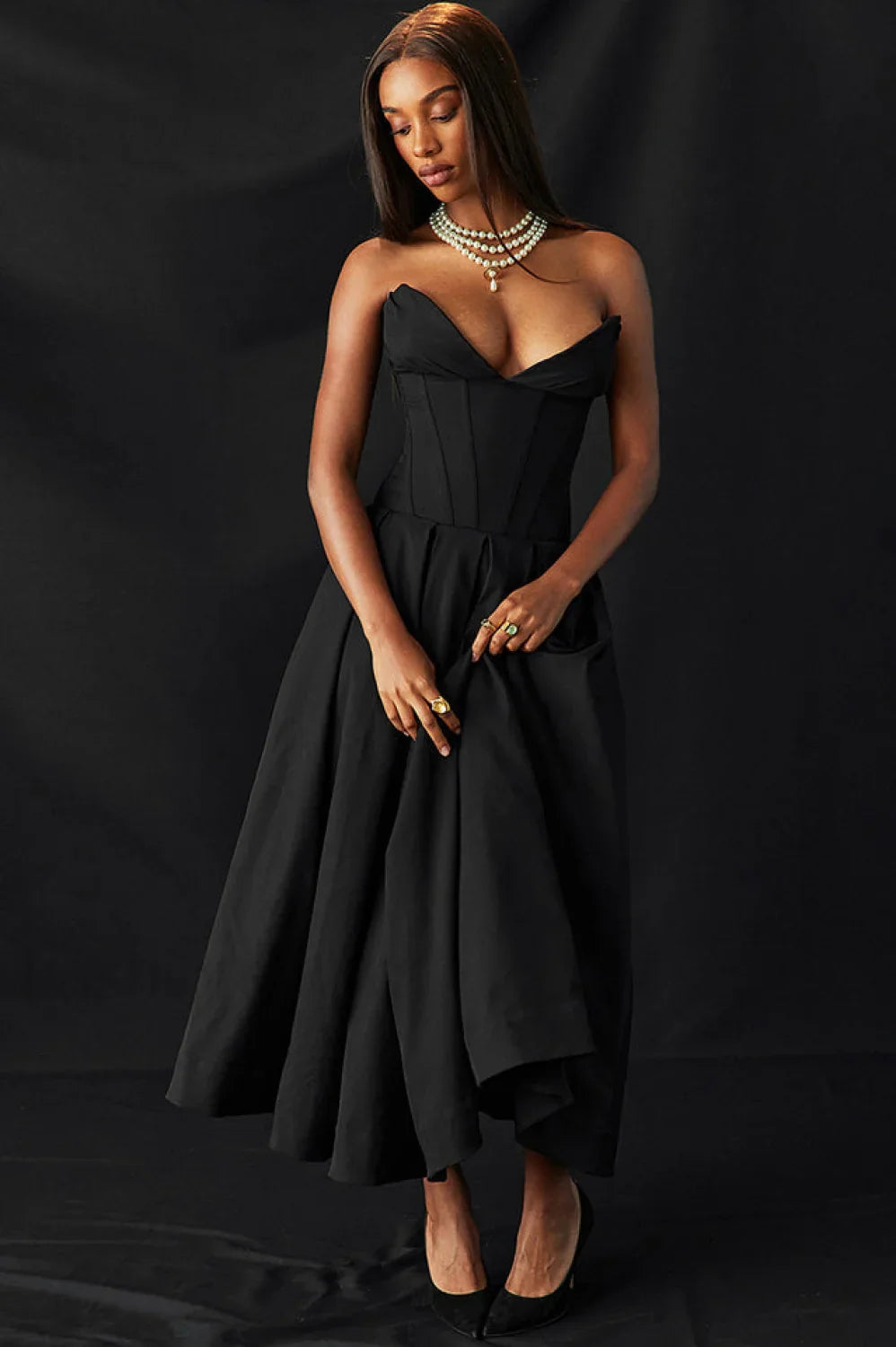 Lady Black Stylish Strapless Midi Dress