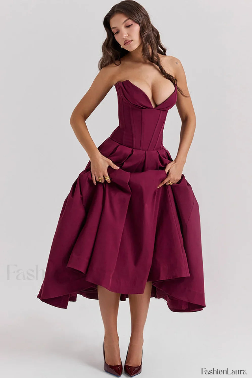 Lady Black Stylish Strapless Midi Dress