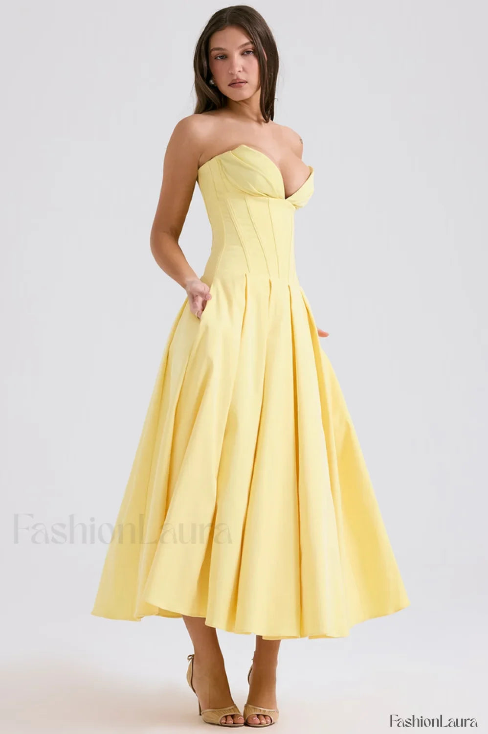 Lady Black Stylish Strapless Midi Dress