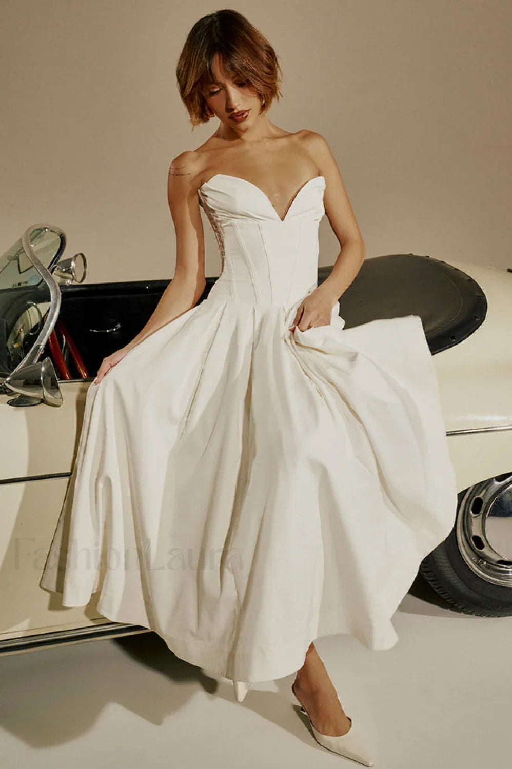 Lady Black Stylish Strapless Midi Dress