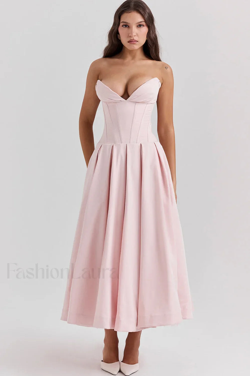 Lady Black Stylish Strapless Midi Dress S / Peach Pink