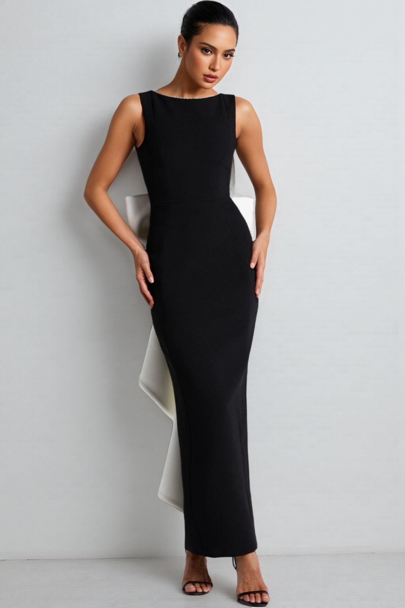 Ethan Backless Pearl Bow Maxi Dress - View 2
