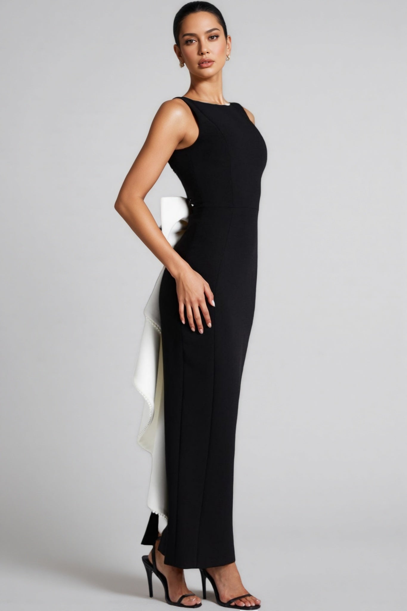 Ethan Backless Pearl Bow Maxi Dress - View 3